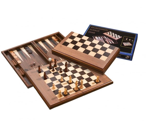 Schach-Backgammon-Dame-Set, Feld 50mm, klappbar