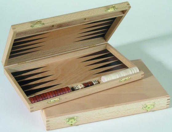 Backgammon Kassette aus Buche, natur, mit Steinablage