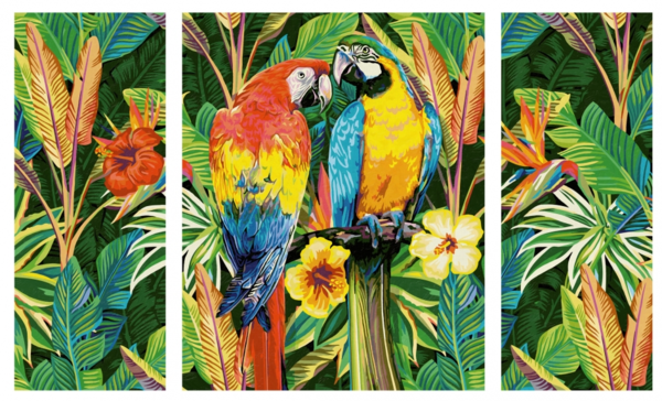Malen nach Zahlen: Papageien im Regenwald