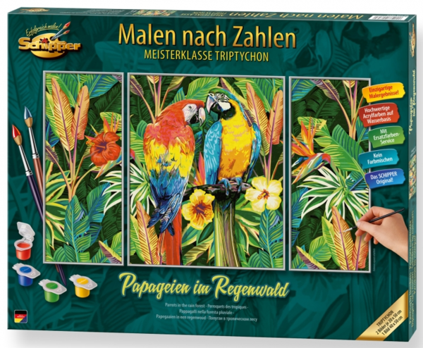 Malen nach Zahlen: Papageien im Regenwald