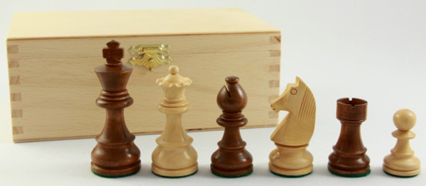 Schachfiguren Staunton braun 70 mm, in Buchekassette