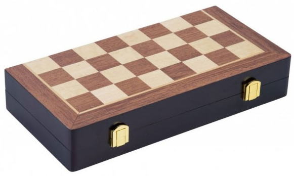 Schachkassette Nussbaum und Esche, Schachfiguren König 69 mm aus Holz braun und natur